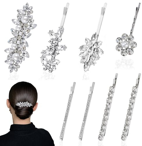 PYSEOSISE Strass Haarspangen, 8 Stück Braut Haarschmuck Silber, Elegante Braut-Haarspangen Glitzer Haarschmuck Hochzeit für Damen Hochzeiten Partys Abendpartys