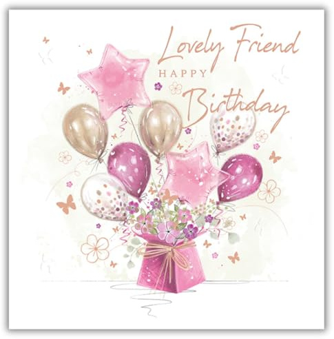 Noel Tatt Birthday Card for Friend - Stylish Balloons & Stars Design | For a Lovely Friend, Birthday Greeting Card For Women