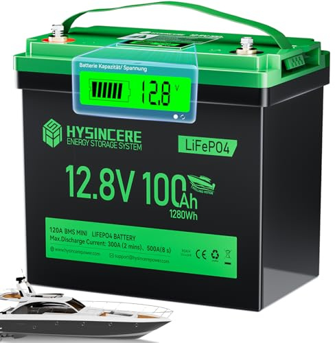 HYSINCERE 12V 100Ah Trolling Motors LiFePO4 Lithium Batterie mit LED, 120A Intelligente BMS & Max.15000 Zyklen, 12 Volt Deep Cycle Akku 1280Wh für Wohnmobil, Camping, Solar Home Systeme, Boote