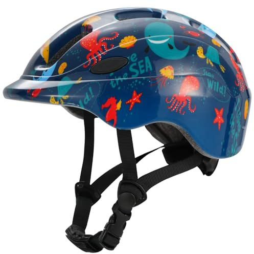 Favoto Kids Children Bike Helmet - CPSC Certified Lightweight Adjustable Toddler Bike Helmet for Boys/Girls Ages 3-5 Size S (18.9-20.5 inches) Blue Ocean Design for Scooter Cycling and Outdoor