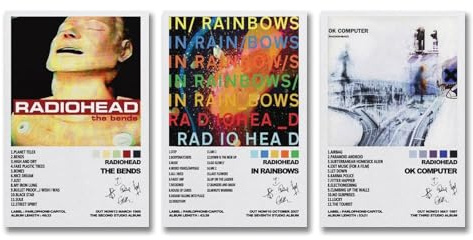 Gufatoo A Set Of 3 Radiohead Poster Rock Band Music Album Für Zimmer, Ästhetische Leinwand-Wandkunst, Schlafzimmer-Dekor 08x12inch(20x30cm)-3pcs