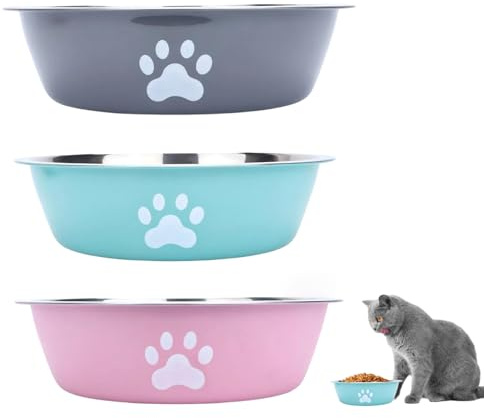3 Pcs Stainless Steel Dog Bowls, 5.5inch Non-Slip Pet Bowl, Three kinds Stainless Steel Cat Bowls, Food and Water Bowls for Small Dogs and Small Cats, Rust-Resistant Easy to Clean