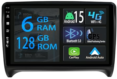 [6+128GB] Keconsing 9 Zoll Android 15 Autoradio for Audi TT MK2 2006 2007 2008 2009 2010 2011 2012 2013 2014 Radio Carplay Stereo Wireless Car Play GPS Auto Navi Bildschirm Navigation Player