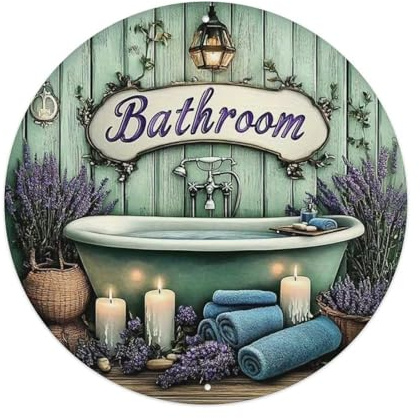 Letrero redondo de metal vintage para el baño, decoración de pared, póster de metal de 8 x 8 pulgadas