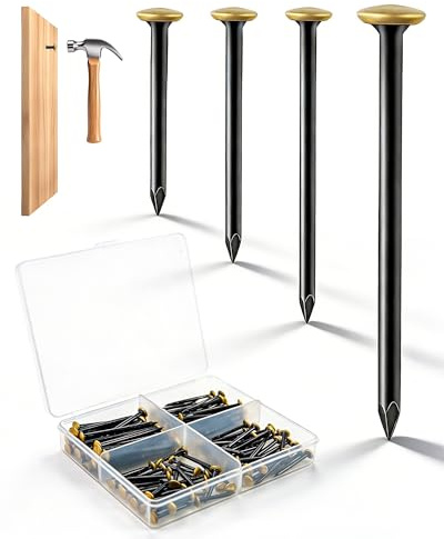 Acual 120 Stück Bildernägel, Stahlnägel für Bilder 20/25/30/40mm | Nägel Bilder Aufhängen mit Goldkopf & Aufbewahrungsbox für Bilderrahmen/PinnwäNden/Leinwand
