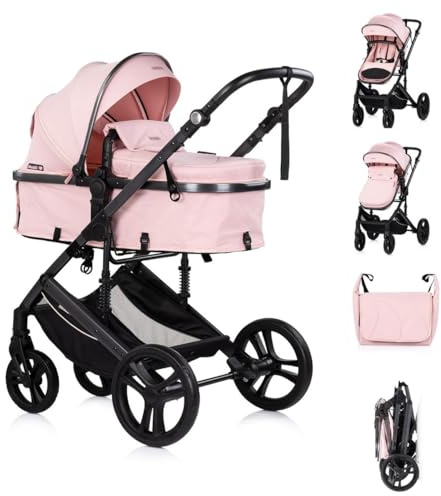 Chipolino Kinderwagen 2 in 1 Amore Getränkehalter Wickeltasche Fußabdeckung Korb rosa pink
