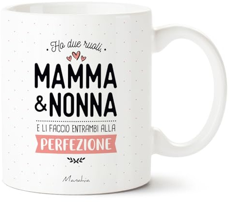 Manahia - Tazza Nonna - Ho due ruoli, mamma e nonna... | Regalo Originale, Annuncio Gravidanza - Idea Festa dei Nonni, Compleanno, Natale | Scatola Regalo Kraft
