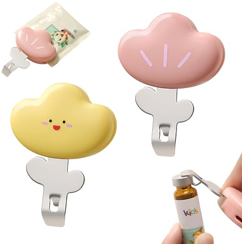 2pcs 3-in-1 Magnetic Vial Opener, Bottle Opener with Sealing Clip and Fridge Magnet, Multi Function Manual Opener for Oral Liquid Bottles, Beer, Cans and Snack Bags(Yellow and Pink)