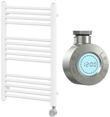 Go Bathrooms Electric Towel Radiator 770x500mm 300W White | Wall-mounted smart electric towel radiator for bathrooms. Energy-efficient 300W warmer in gloss white.