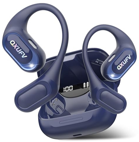 Open-Ear Headphones, Bluetooth 5.4 Wireless Earbuds Deep Bass, 48H True Wireless Bluetooth Earphones with Mic, Adjustable Earhook Open Ear Earbuds, IPX7 Waterproof Earphones for Running/Fitness, Blue