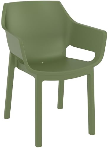 CLP Gartenstuhl stapelbar Dora, wetterfest und platzsparend, Sitz aus Kunststoff, belastbar bis 120 kg, Terrassenstuhl für Garten, Farbe:Oliv