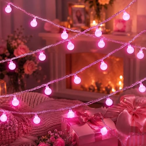 ZingBox LED Lichterkette Kugeln, 1,5M 10 LED Rosa Batterie Lichterketten | Cherry Pink Kugel Lichterketten für Valentinstag, Camping, Kinderzimmer, Hochzeit, Party, Weihnachten Deko, Innen & Außen