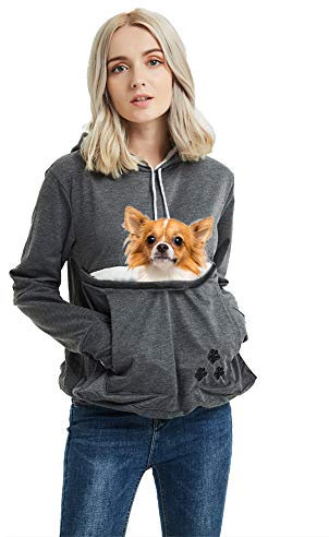 Unisex Haustier-Tragetasche Hoodie Katze Hund Tasche Halter Sweatshirt Top, dunkelgrau, S