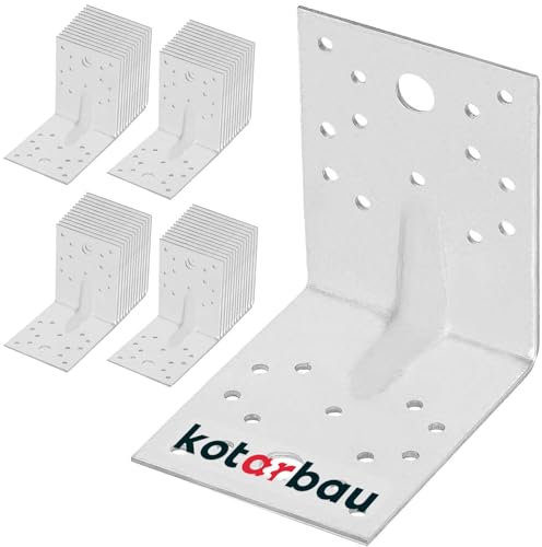 KOTARBAU® Connecteur d'Angle 100 x 100 x 80 mm avec Nervure Équerre Perforée Équerre de Construction Assemblage Bois Argent 50 Pièces