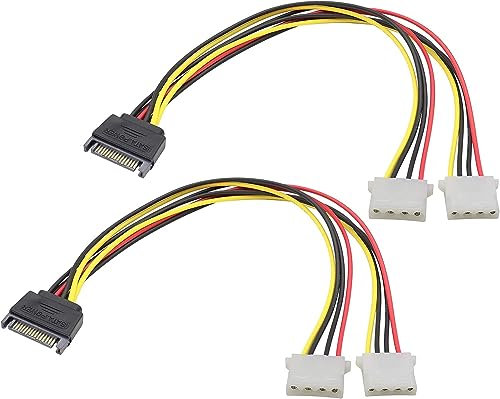 zdyCGTime Cable de alimentación uno en Dos SATA de 15 Pines a 2 de 4 Pines Molex,Divisor en Y de Disco Duro SATA 15P a 4P IDE,para DVD de 12V/5V IDE HDD.(30cm/2 Piezas)