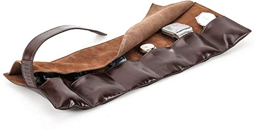Hiram - Custodia in vera pelle con 6 orologi, custodia da viaggio per la famiglia, accessori da viaggio, custodia portatile, organizer per gioielli