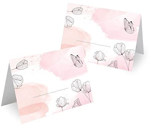 Tischkarten Blanko Hochzeit Geburtstag DIN A7 - Design Platzkarten zum Beschriften in vielen verschiedenen Designs (50x Stück, Schmetterling)