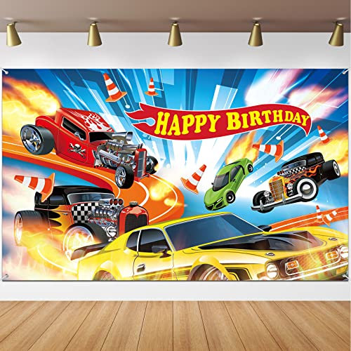 Hot Car Birthday Party Decorations Hot Race Car Birthday Party Backdrop 6.1x3.6ft Banner Background for Boys Racing Signs for Indoor Outdoor Decorations Supplies