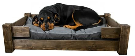 Kistenkolli Altes Land Hundekorb Winston XL aus Holz mit Kissen 100x60x25cm Hundekorb Hundekissen Schlafplatz Vintage Hundesofa (Palisander)