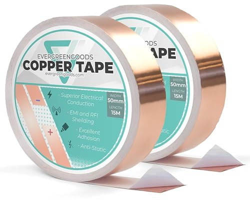 EVG Kupferband gegen Schnecken, 50mm x 15m, 1 Rolle, selbstklebend | Schneckenband aus Kupfer für Hochbeet, Beete & Blumentöpfe – wetterfester, chemiefreier, giftfreier Schneckenschutz