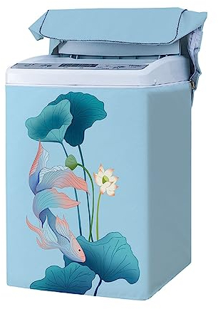 Odot Waschmaschinenabdeckung Toplader, Staubdichte wasserdichte Sonnenfest Abdeckungen für Waschmaschine und Trockner, Waschtrocknerabdeckung (M-Kapazität 5,6~6,5 kg,Fisch)