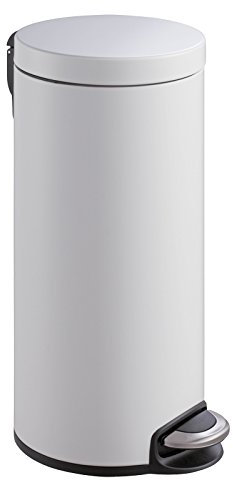 PROREGAL Treteimer mit stilvollem Pedal, leise schließendem Deckel & Kunststoffinneneimer | 30 Liter, HxBxT 65x29,2x36,6cm | Weiß