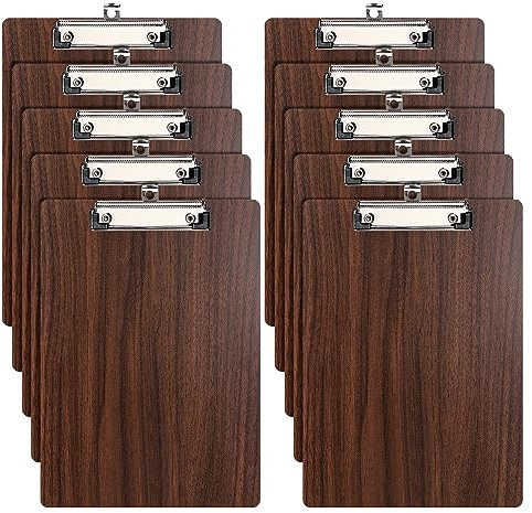 DONGLI 10 Pack Clipboard A4,Wooden Clipboards with Low Profile Clip and Hanging Hole,Clip Board Hardboard for Office, Business,Restaurant