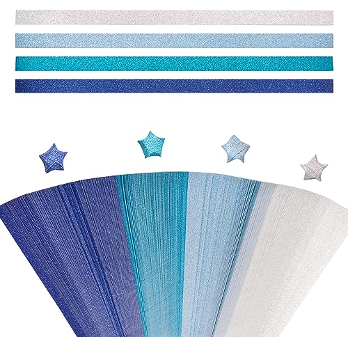 URROMA 520 St點k Stern-Papierstreifen, Farbverlauf, Blauer Glitzer, Stern, Origami-Papierstreifen f黵 Handwerk, Falten, Schule, Unterricht, DIY, Kunstprojekte, Bastelbedarf