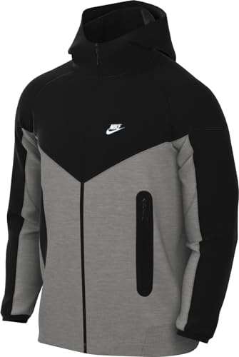 Nike Hooded Full Zip Ls Top M NK TCH FLC Fz WR Hoodie, DK Grey Heather/Black/White, FB7921-064, L