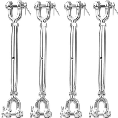 Fshihine 4PCS Turnbuckle, 1/4 (M6) 304 Stainless Steel Turnbuckle, 1600lbs Working Load Limit, Closed Body Jaw and Jaw Turnbuckles for Cables Wire Tensioning, Shade Sail, Clothesline, String Lights