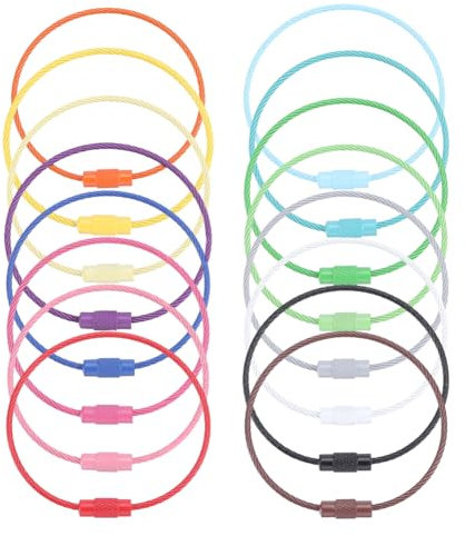 SUNNYCLUE 1 caja 32 piezas 16 colores Llavero de Alambre Llaveros de Alambre Llaveros de Alambre de Acero Inoxidable Llavero de Alambre de Cable Anillos de Bucle de Cable para Senderismo Al Aire Libre