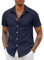 COOFANDY Mens Shirts Short Sleeve Shirts Dress Shirt Casual Shirts Summer Shirts Smart Shirts Button Down Shirts Office Shirt Formal Shirts Navy Blue L
