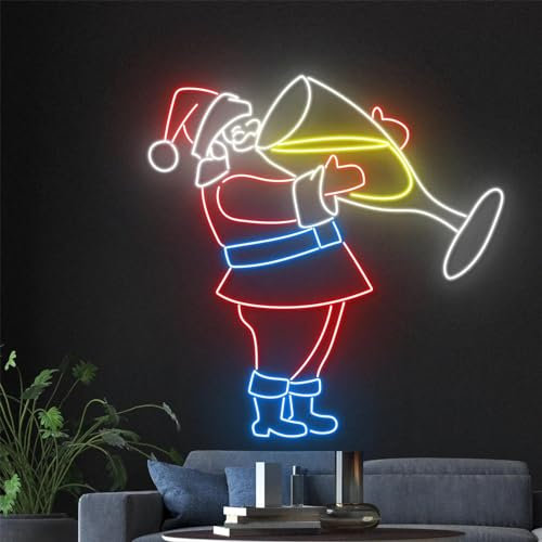 FINOTI Santa Claus LED Neon Light Signs Santa Claus Drinking Champagne LED Neon Sign Father Christmas Drinks Wine LED Light Up Sign Bedroom Bar Club Teen Room Art With Switch,90cm