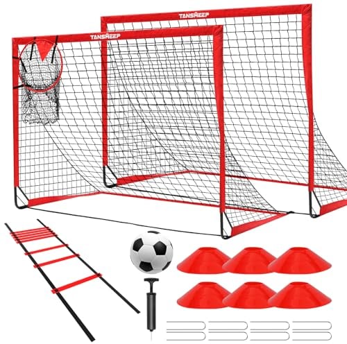 Tansheep Fußballtor Kinder Pop-Up 2er Set | Fussballtore für Garten Fußball Tore Faltbar mit Fußball, Leiter Kegeln, Fußballnetze für Kinder Jugendliche Kleinkinder Outdoor-Sportspiele 1.8 * 1.2m