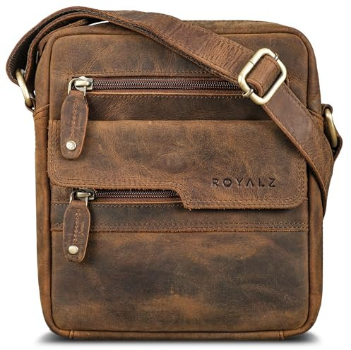 ROYALZ 'Oregon' Leder Umhängetasche Herren Klein Männer Ledertasche Vintage Herrenhandtasche Moderne Schultertasche Messenger Bag Echtleder, Farbe:Nevada braun