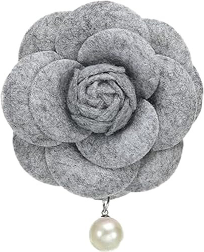 Broches en Forme de Fleur de Camélia, Broches Vintage en Tissu avec Perles Artificielles, Élégantes Épingles Florales pour Femmes, Chapeau, Robe, Chemise, Cravate, Violet (Gris)