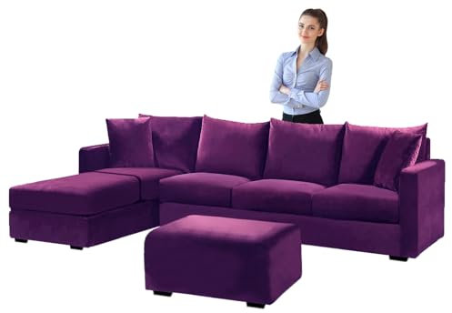 SYLC Samt Couch überzug L Form Sofabezug Ecksofa, Sofa Cover L Shape Stretch Mit Sitzkissen Rückenlehne, Universal Sofaüberwurf Waschbar (Purple,Sofabezug 185-230cm)