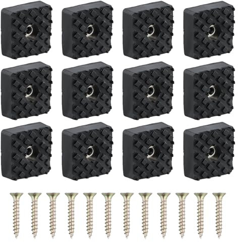 12 PCS Pies de Goma Negra Antideslizante Cuadrada con Tornillos, Goma Antideslizante Almohadilla de Goma Protector Duradero para Patas de Sillas Mesas Escritorios y Muebles 30 x 30 x 10 mm