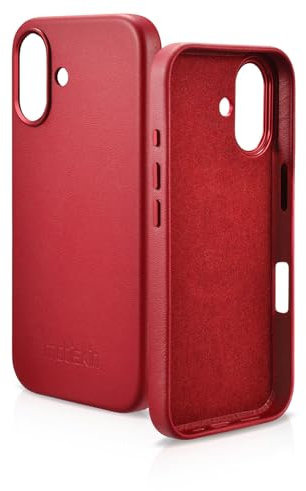 Mobiskin Hülle passend für iPhone 16 (6,1 Zoll), Handyhülle mit Leder, Case kompatibel mit MagSafe, Schutzhülle, Handytasche, Slim Cover, dünn, Rot