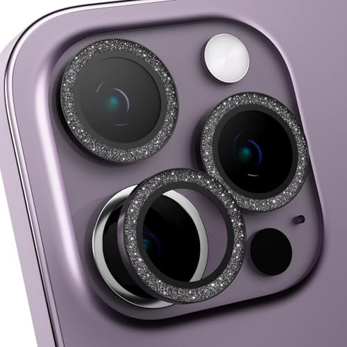 BARALARIQIU Camera Lens Protector Compatible with iPhone 13/iPhone 13 Mini,9H Tempered Glass, Glitter Camera Lens Cover Protection, Ultra Clear Anti-Scratch, Day/Night Shots-Black
