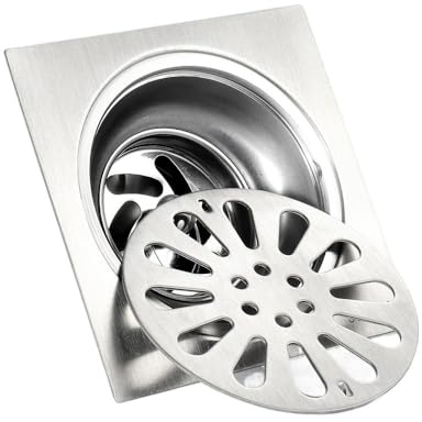 LSHIJI Bodenablauf Bodenablauf for Badezimmer, quadratisch, 10 cm, 12 cm, 15 cm, aus gebürstetem Edelstahl, for Toilette, Küche, Balkon, Drahtsieb, Ablauf Bodenablauf Dusche(Type C 15x15cm)