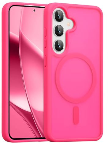 RALEAVO Custodia per Samsung Galaxy S24/S25 compatibile con Magsafe, forte custodia magnetica traslucida opaca rigida in policarbonato antiurto custodia protettiva sottile per Samsung S25/S24-rosa