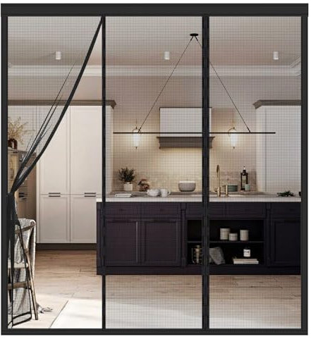 Zanzariera Magnetica per Porte - Blocca Insetti, Facile da Installare, Doppia Apertura con Magneti, Ideale per Casa/Ufficio, Vari Modelli e Dimensioni, 240(80/80/80)180cm, Nera