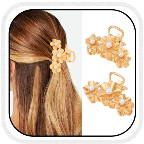 Zoestar Pinzas de metal dorado con forma de flor para el pelo, con perlas, accesorios elegantes para el cabello para mujer