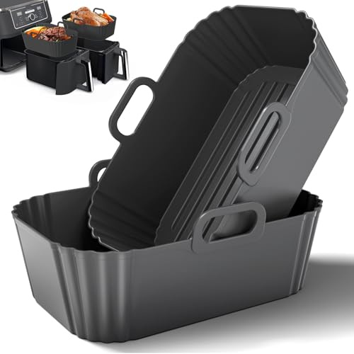 Sactercon Silicone Air Fryer Liners 2 Pack for 7.6–9.5L Ninja Foodi Dual Zone AF300UK, AF400UK / KCP, AF451UK, Tower T17088, COSORI, Instant & Chefman Dual Basket Air Fryers & Microwave Safe