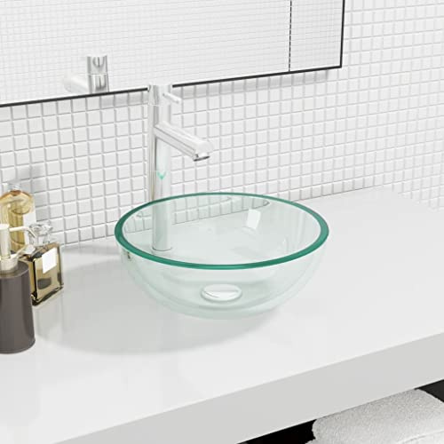 Ordellia Lavabo da appoggio in vetro temperato trasparente, 30 x 12 cm di diametro, spessore vetro 1,2 cm, foro di scarico 4,5 cm, per bagno, lavandino a bagno, senza rubinetteria