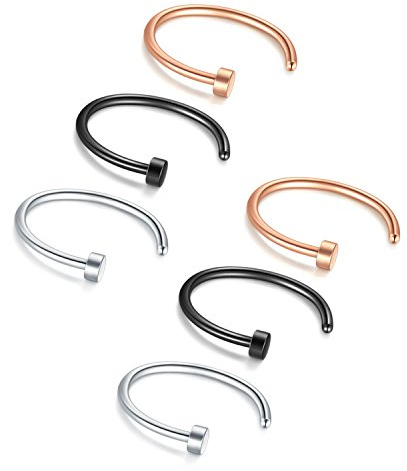 Briana Williams 6stk Nasenring Nasenpiercing Fake Nase Lippe Ring Set 20G 18G 16G 6mm/8mm/10mm/12mm Chirurgenstahl Piercing Nasen Schmuck