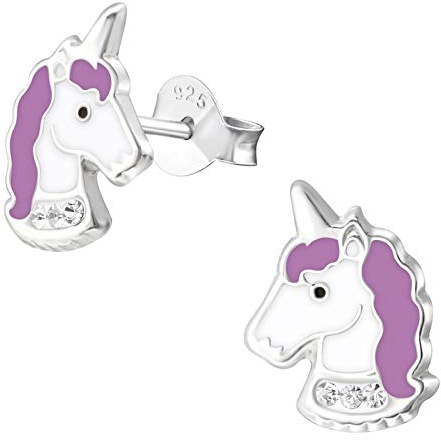 Monkimau Mädchen Ohrringe Einhorn Kopf Ohrstecker aus 925 Sterling Silver echt Silber mit 6 Kristallen