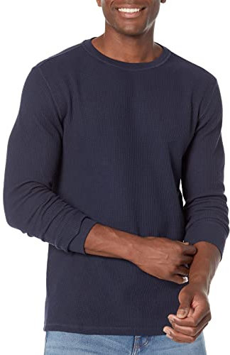 Amazon Essentials Men's Slim-Fit Long-Sleeve Waffle Shirt, Navy, XS