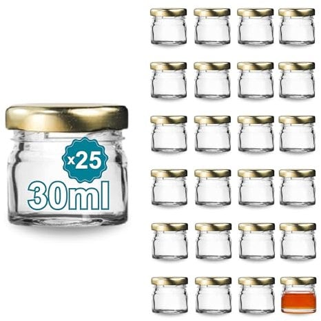 Espirito Rebelde Pack de 25 Pots à Confiture en Verre Vides 30ml | Bocaux en Verre, Petit Pots, Bocaux pour Conserves et Confitures, Pot a Miel en Verre, Pot a Yaourt | Marriage